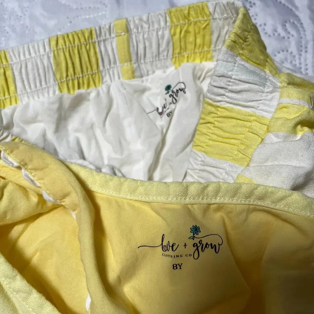 Love & Grow Lemon Stripe Bamboo Linen Pant Set Size 8